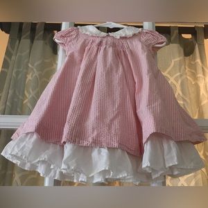 Ralph Lauren size 9 months pink & white seersucker dress, peter pan lace collar
